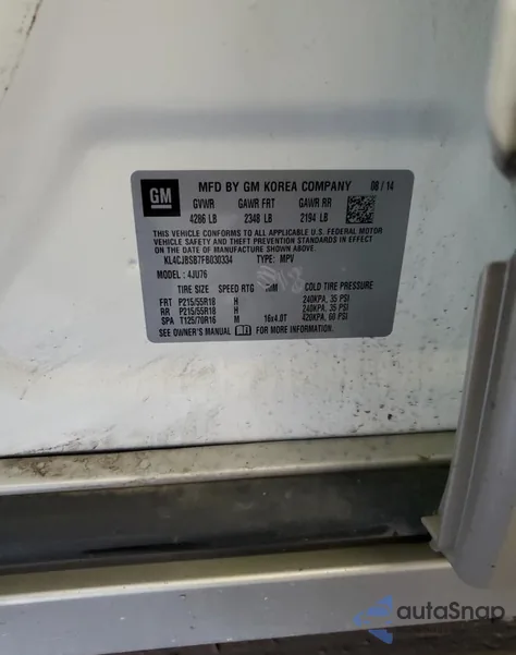 2015 Buick Encore Convenience from USA, damaged, VIN KL4CJBSB7FB030334